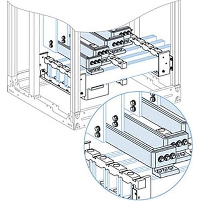 Schneider Electric PrismaSeT-P, deco-DEBRO, verbinding, verticale verzamelrail vanaf 1200A met horizontale verzamelrail 100x10mm, 4-polig 1 stuk(s)