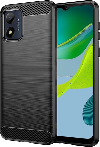 Hoesje geschikt voor Motorola Moto E13 - Techsuit Carbon Silicone Back Cover - Zwart