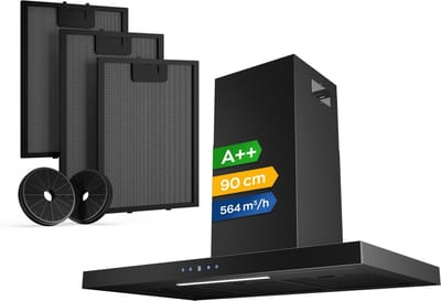 Heinrich’s HDU 7632 SW 90cm Afzuigkap zwart - inclusief set koolstoffilters – 564m3 - energieklasse A++