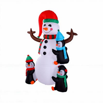 Bonhomme de neige Gonflable avec Pingouins Lumières Souffleur 1,8m Polyester Bonhomme de Neige Gonflable pour Décoration de Fête de Noël white