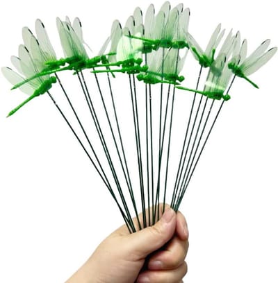 Ronte - Tuin ornamenten libelle palen met verwijderbare nep-libelle, waterdichte schudkop, 10 inch, groen - Voor buiten decoratie, grappige kerstcadeaus, kleuterschool - 3D.