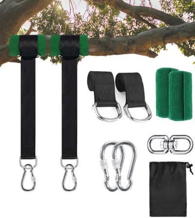 Ophang Koord Voor Hangmat, Hangstoel / Schommel - 2 x 120cm Ophangriem - Hangmat Bevestigingsset Inclusief Haken - Boomvriendelijke - Hangmatriemen - Schommelophangset - Hangmat Ophangsysteem - Karabijnhaak - Tot 300 kg - hangende riem - Zwart