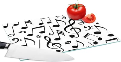 Glazen Snijplank - 28x20 - Muziek - Patronen - Zwart Wit - Snijplanken Glas