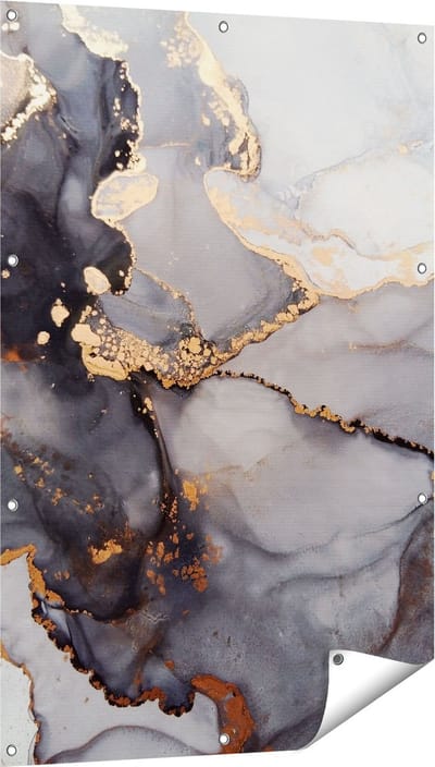 Gards Tuinposter Abstracte Kunst - Grijze Marmer met Goud - 80x120 cm - Tuindoek - Tuindecoratie - Wanddecoratie buiten - Tuinschilderij