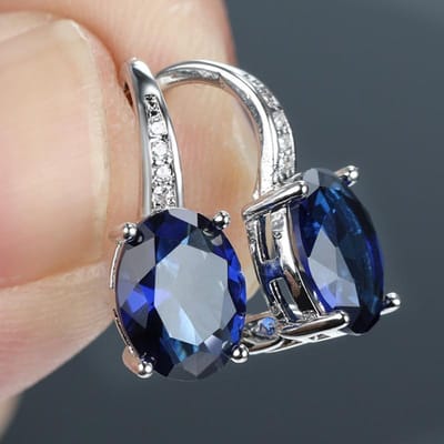 Sterling Bruids Trouw Verloving Hangende Oorbellen Wit/Blauw/Groen Ovaal CZ Steen Eeuwigheid Sieraden voor Vrouwen gray