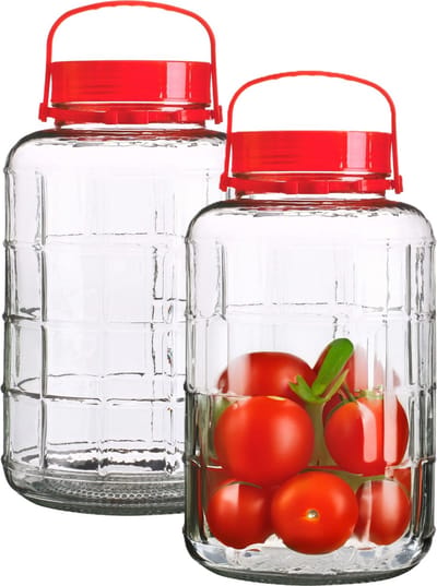 Urban Living Voedsel opslag container - 2x - glas - 8 liter - afsluitdop en draag hengsel - transparant - voorraadpot - weckpot - 19 x 34 cm