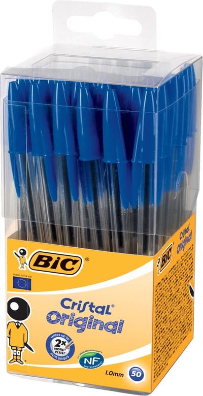 Balpen Bic Cristal Tubo 50 blauw medium | 50 stuks