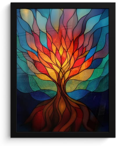 Poster in lijst - Fotolijst 30x40 cm - Posters - Sierglas - Boom - Rood - Vlakken - Posterlijst zwart - Decoratie - Wanddecoratie woonkamer - Muurdecoratie slaapkamer