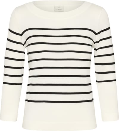 Kaffe KAlizza boatneck pullover Dames Trui - Chalk w. Black Stripe