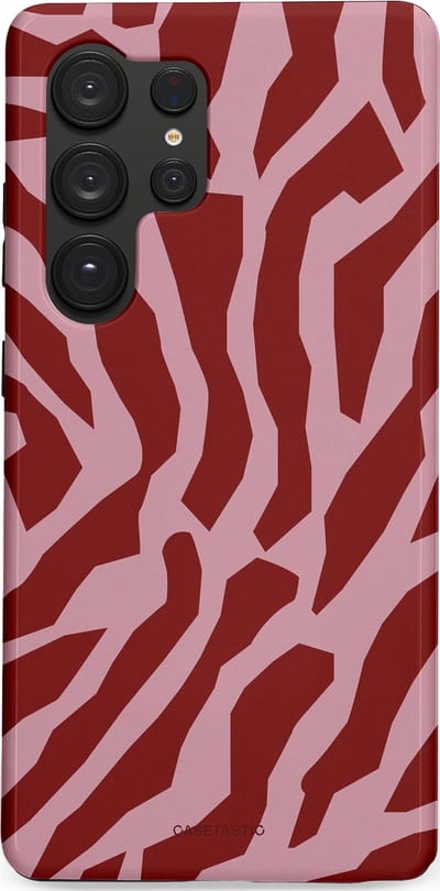 Casetastic Hoesje Geschikt voor Samsung S25 Ultra - Stijlvolle Beschermende Duo-layer Case - Rode Roze Framboos Zebra Strepen