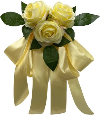 autodeco.nl MIA GEEL Buitenspiegels Decoratie - Trouwauto Versiering Gele Rozen met Linten - Bloemen op de Auto Bruiloft - Trouwerij - Huwelijk - Bruiloft Decoratie - Versiering Spiegel Auto - Autoversiering voor Volgauto's