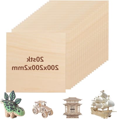 Set van 20 Houten Platen, 200 x 200 x 2 mm, Ideaal voor Knutselen, Modelbouw en DIY Projecten