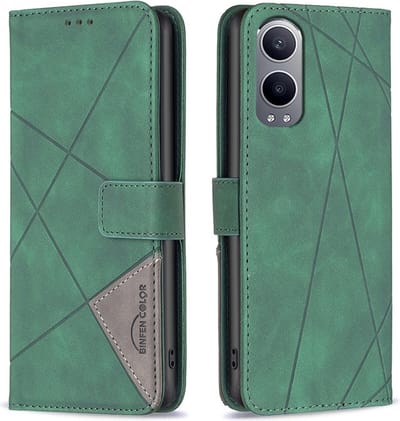 BINFEN Hoesje - Geschikt voor OnePlus Nord CE4 Lite 5G Hoesje - BINFEN Geometric Book Case - Groen