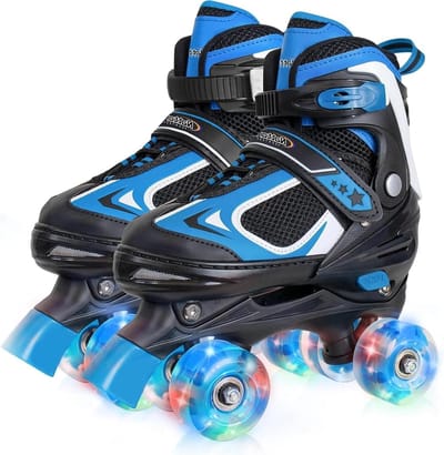 4 maten verstelbare oplichtende wielen rolschaatsen voor kinderen - volledige bescherming - blauw - binnen en buiten - jongens en meisjes - 1 Y-3 jaar