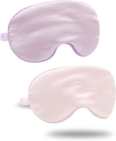 JeiibrZui Slaapmasker - Zijden Slaapmasker - Verduisterend + Zijdezachte Textuur - Set van 2 - Veilig voor dutjes en reizen - Paars, Roze