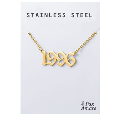 Jaartal 1996 Ketting Goudkleurig - Stainless Steel - Sieraad op Cadeau Kaartje - Jaar Hanger - Pax Amare