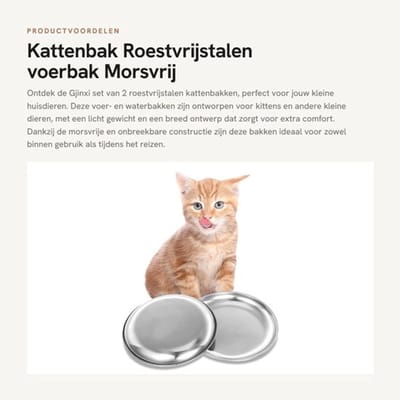 Voerbak Set van 2 - Roestvrij Staal - Morsvrij - Onbreekbaar - Lichtgewicht - Gemakkelijk te Reinigen - 14 x 14 x 2 cm - Dierenkom