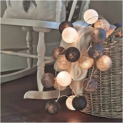 Lichtsnoer - Lichtslinger - Grijs - Zwart - Wit - bollampjes - Sfeerverlichting - Feestverlichting - 20 led lampen - USB - 3 meter