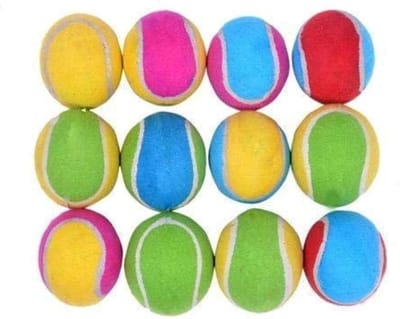 Premium Tennis Ballen Pack van 12 - Kleurrijke kleuren, hoogwaardige rubberen kerntechnologie voor constante stuit, duurzaam, ideaal voor training, vrije tijd en honden met Kajal Sticker