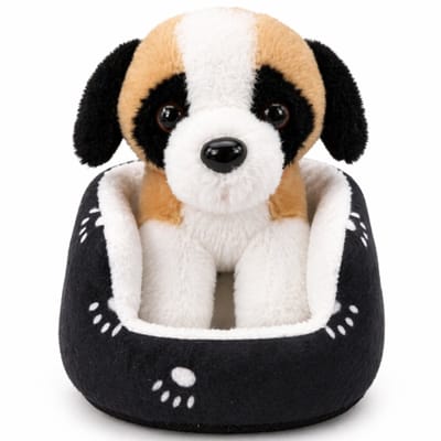 Topknuffels® Witte Hond in Hondenmand Pluche Knuffel 15 cm - Speelgoed Knuffels voor Kinderen Jongens Meisjes - Cat Kitten - Dog Puppy