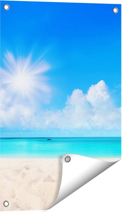 Gards Tuinposter Strand en Zee met Helder Witte Zand - 40x60 cm - Tuindoek - Tuindecoratie - Wanddecoratie buiten - Tuinschilderij