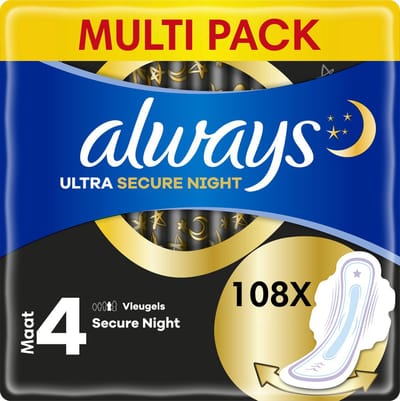 Always - Maandverband Ultra Secure Night - Met Vleugels - Maat 4 - 3 x 36 - 108 Pads