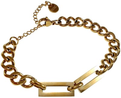 Schakels Armband Dames - Cubaanse en Vierkante Schakels - Stalen Goudkleur