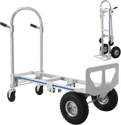Heavy Duty 2-in-1 aluminium opvouwbare steekwagen – Omvormbare kar met 4 wielen – Draagvermogen 350 kg – Lichtgewicht maar sterk materiaal – Ideaal voor verhuizingen en transport
