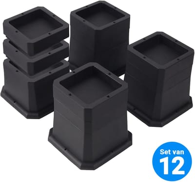 JustValue Verstelbare Meubelverhoger Set - Bedverhogers - Tafelverhogers - 5,1 cm - 7,6 cm - 10,2 cm – Tot 1000 kg - Antislip - Stapelbaar - Bed - Bank - Kast - Tafel - Zwart