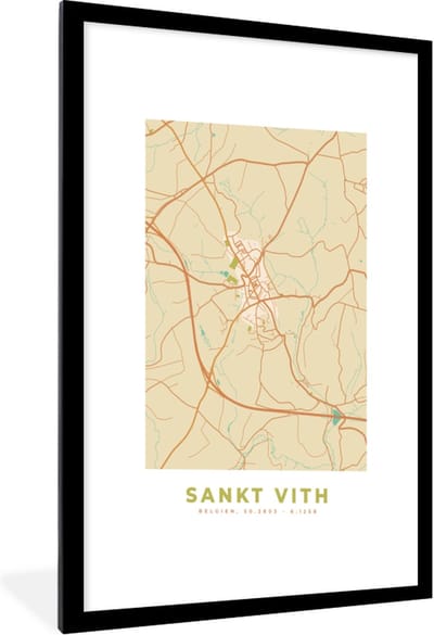 Fotolijst incl. Poster - Kaart - Stadskaart - Plattegrond - Vintage - Sankt Vith - 60x90 cm - Posterlijst
