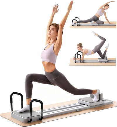 Pilates Reformer - Fitness Apparaat - Thuis Trainen - Modulair Ontwerp - 175 cm Lengte - Grijs