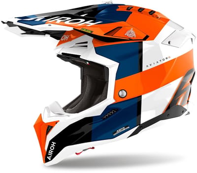 Airoh Aviator 3 Monarch White Blue Orange Motocross Helmet - Maat S - Helm
