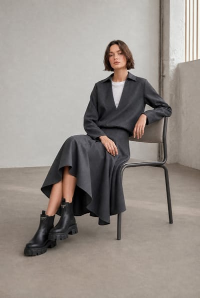 Dina viscose double blouse | Anthracite - Anthracite / S