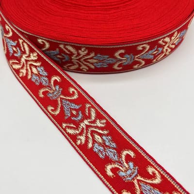 Nieuwjaars Etnische Stijl Jacquard Webbing Kerstdecoratie Lint Kledingaccessoires Yiwu Accessoires D * Retro, Red * 3.0cm