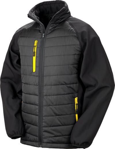 Black Compass gewatteerde softshelljas heren 'Result' Black/Yellow - XXL