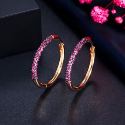 Elegante Groen Rode Zirkonia Stenen 585 Goudkleur Cirkel Ronde Oorbellen Hoepel Oorbellen Voor Vrouwen Sieraden Cz955 rood