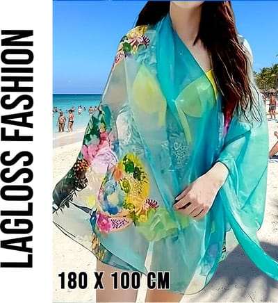 LaGloss® Dunne Oversized Bloemenprint Sjaal Blauw - Zonbeschermend - Bikini Omslagdoek - Kleur – 180 x 100 cm