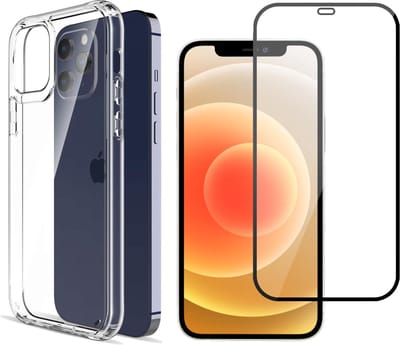 Hoesje geschikt voor iPhone 12 Pro - Transparant Siliconen Case + Screen Protector Glas Full Screen