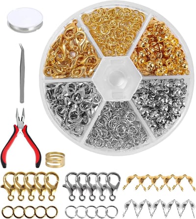 454 stuks - Sluitingenset - DIY sieradenaccessoires - Inclusief open sluiting, karabijnsluiting en krimpsluiting - Wordt geleverd met opbergdoos - Voor het maken van armbanden en halskettingen