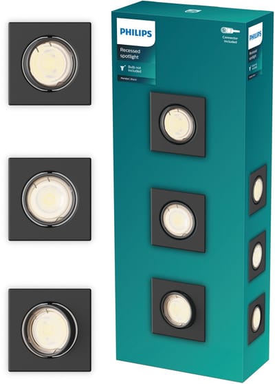 Philips Peridot inbouwspot - GU10 fitting - Zwart - Vierkant - Richtbare spot - 3-pack