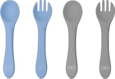 JU&MP Kinderbestek - Baby - 2 baby lepels en vorken - Baby Bestek - BPA-Vrij - Lichtblauw