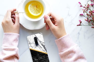 OnePlus 7 Pro TPU Siliconen Hoesje Marmer Wit Zwart - Origineel Cadeau Man