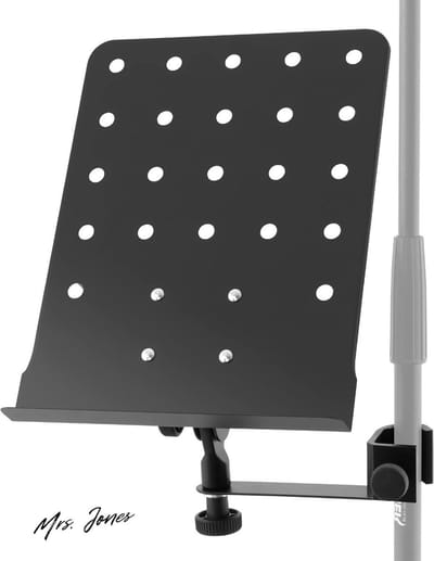 Mrs. Jones microfoon muziekstatief voor songteksten bladmuziek partituren - Klemarm met bureau - zwart .