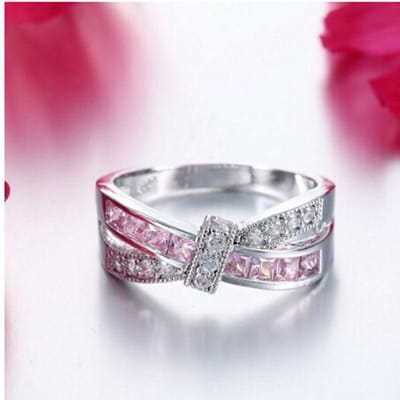 925 Sterling Zilveren Ring Prachtige Mooie Mode Trouwring Feest Witgoud Kleur Vrouwen Steen Kristal Dame Sieraden 6 roze