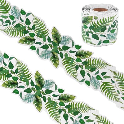 Eucalyptus Themaprint Border Sticker voor Klaslokalen, 15m Lange Decoratieve Rand voor Fotowanden en Schoolborden met Groene Bladeren en Natuurlijke Decoratie