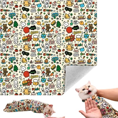 Daity Kattenverzorgingswikkel - zelfklevende zachte kattendeken - kan worden gebruikt voor het inwikkelen - nagelknippen - bijtpreventie - kraspreventie - ontsnappingspreventie en het kalmeren van katten (schattige print - 6-10 lbs).
