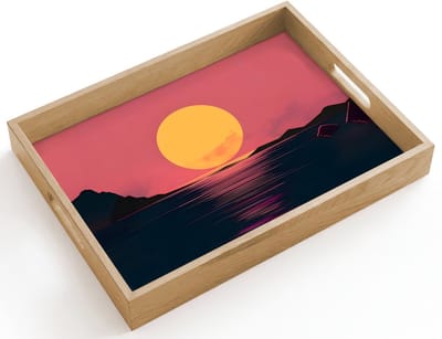 Dienblad hout 40x30 cm - Schootdienblad - Zon - Geel - Bergen - Water - Borrelplank rechthoek - Plateau dienbladen