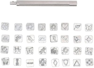 32-delige Stempelset voor Leerbewerking, Stempelgereedschap voor Dieren en Planten, Ideaal voor Hobbymakers en DIY-projecten in Metaal, Hout en Kunststof