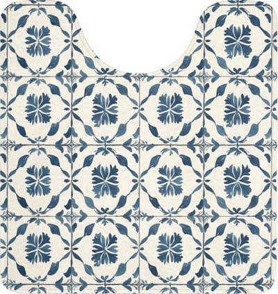 WC mat met uitsparing 55x60 cm - Antislip - Grafisch - Tegel - Blauw - Toiletmat met uitsnijding - Vloermat - Douchemat - Toilet tapijt - Toiletmatten