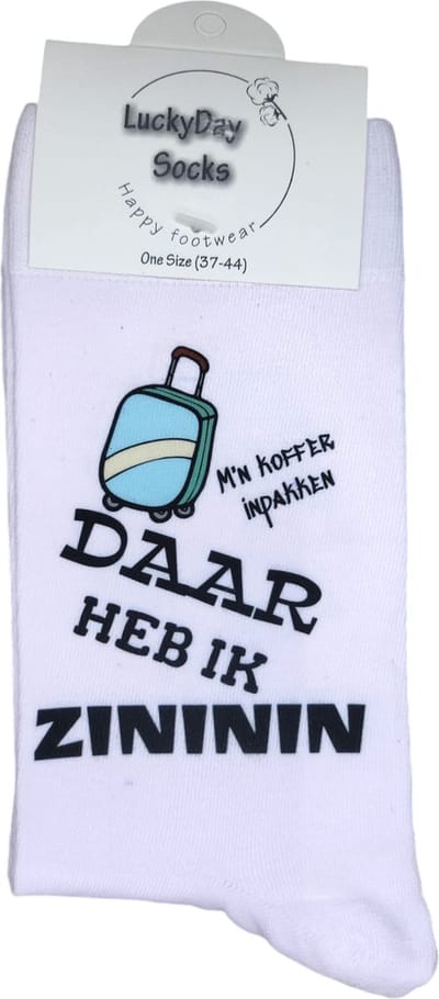 Zininin - Vakantie Sokken - Wil op vakantie - Vakantie boeken - Holiday - Verjaardags cadeau vrouw en man - vrolijke sokken - Valentijns cadeau - grappige sokken - leuke dames en heren sokken - Koffer inpakken - Socks waar je Happy van wordt - Maat 3